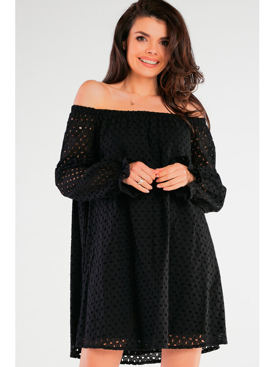Awama Awama Sukienka letnia A435 Czarny Basic Fit