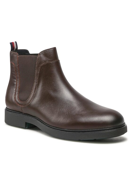 Tommy Hilfiger Gležnjarji Chelsea Elevated Rounded Lth Chelsea FM0FM04183 Rjava