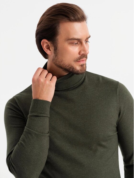 Ombre Ombre Sweter OM-SWTN-0127 Zielony Regular Fit