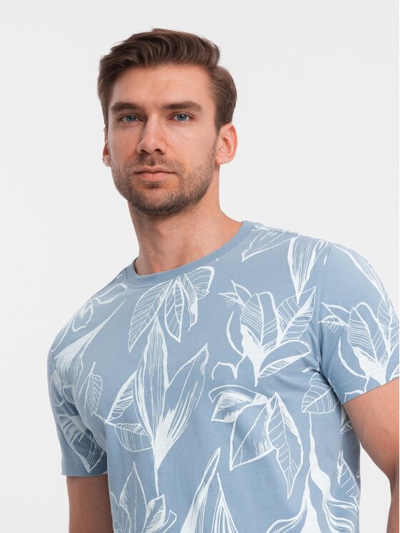 Ombre Ombre T-Shirt OM-TSFP-0180 Modrá Regular Fit
