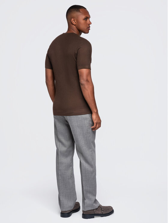Ombre Ombre T-Shirt OM-TSCT-0304 Tmavě hnědá Slim Fit