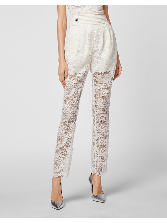 PHILIPP PLEIN PHILIPP PLEIN Kalhoty z materiálu 6483 Béžová Flare Fit