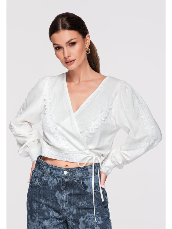 Ombre Ombre Bluzka OW-TS-E0033 Biały Slim Fit