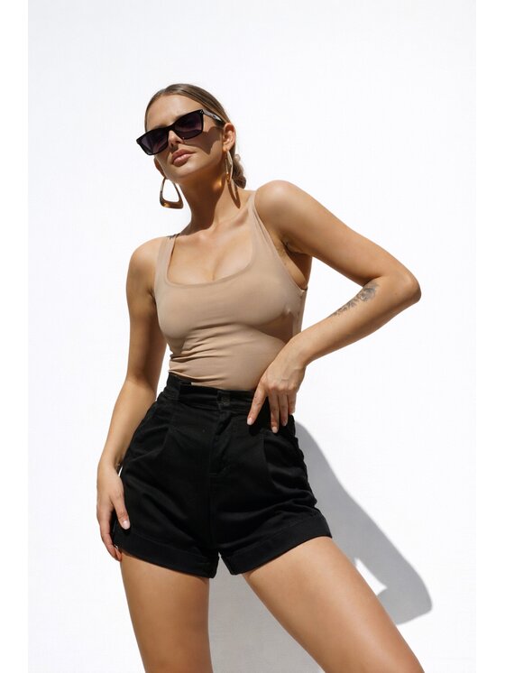 LilaLou LilaLou Top Betty Beżowy ciemny Slim Fit