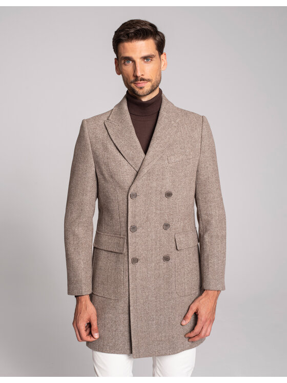 Borgio Borgio Płaszcz wełniany bolognetta Beżowy Slim Fit
