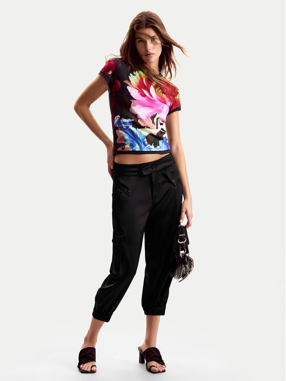 Desigual Desigual T-Shirt Multiflowers Lacroix 26SWTK49 Czarny Regular Fit