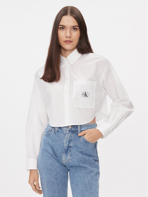 Calvin Klein Jeans Krekls J20J222614 Balts Cropped Fit