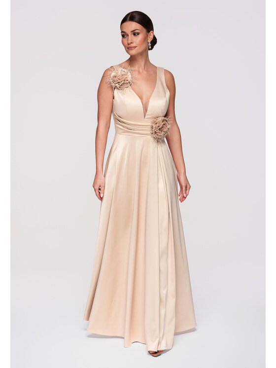Ombre Ombre Sukienka wieczorowa LA-OM-DLR269 Złoty Regular Fit