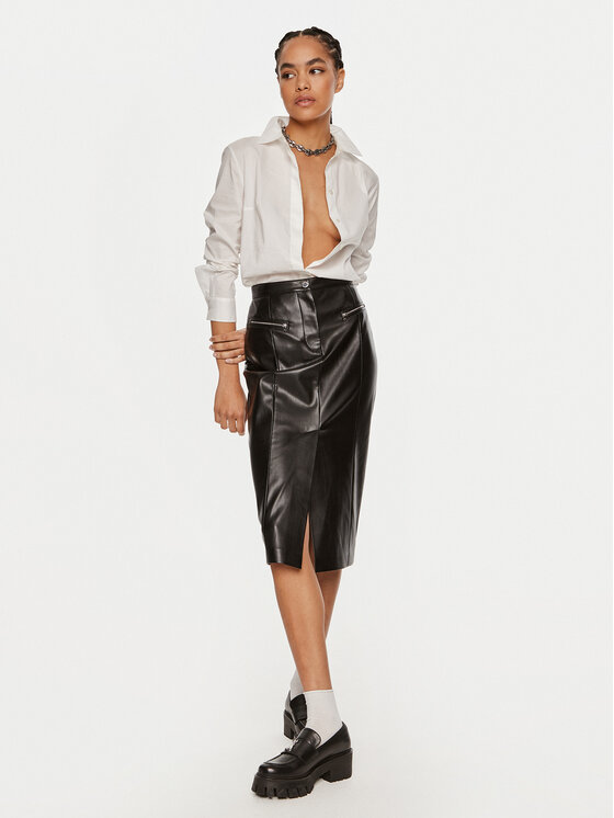 Patrizia Pepe Patrizia Pepe Spódnica z imitacji skóry 8G0416 E005 Czarny Regular Fit