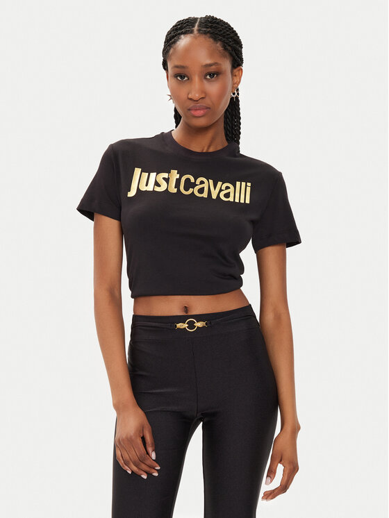 Just Cavalli Majica 76PAHG11 Črna Slim Fit