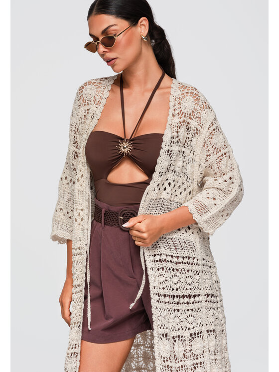 Ombre Ombre Sweter OW-SW-E0002 Beżowy Loose Fit