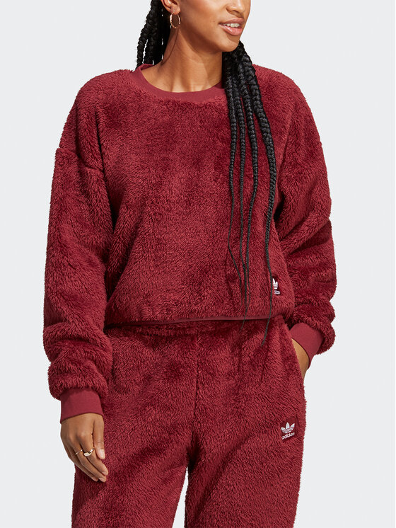 Adidas Majica Dugih Rukava Essentials+ Fluffy Teddy Sweater HY1725 Crvena Loose Fit