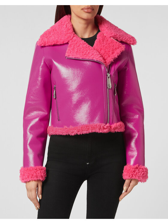 PHILIPP PLEIN PHILIPP PLEIN Chiodo di pelle 565 Rosa Regular Fit