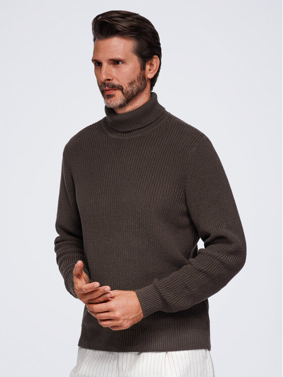 Ombre Ombre Svetr OM-SWTN-0189 Tmavě hnědá Regular Fit