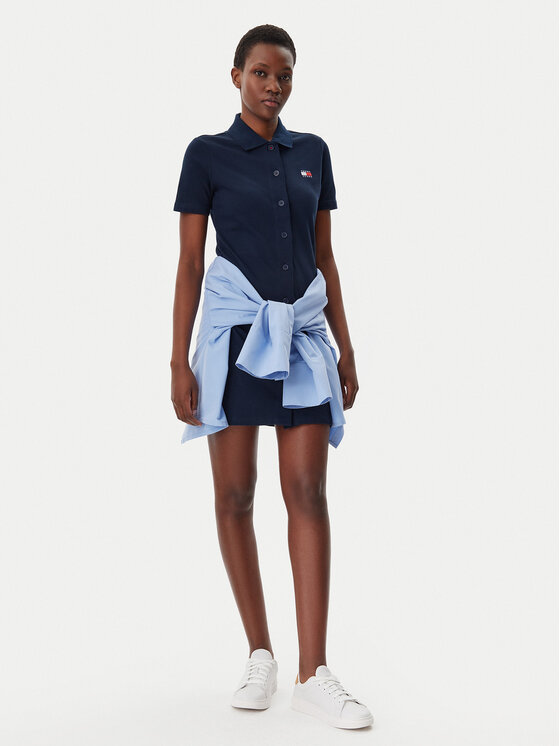 Tommy Jeans Tommy Jeans Vsakodnevna obleka Badge DW0DW20302 Mornarsko modra Regular Fit