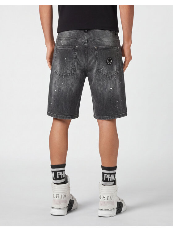 PHILIPP PLEIN PHILIPP PLEIN Szorty jeansowe 31790 Szary Loose Fit