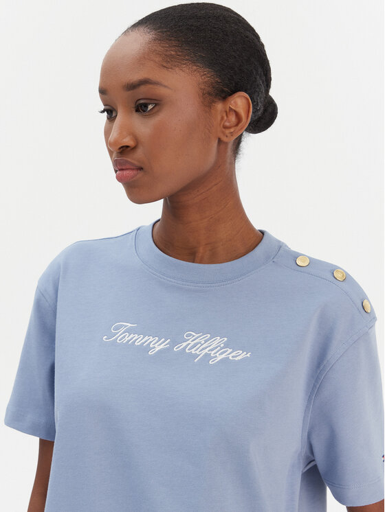 Tommy Hilfiger Tommy Hilfiger T-Shirt Script WW0WW47819 Modrá Regular Fit