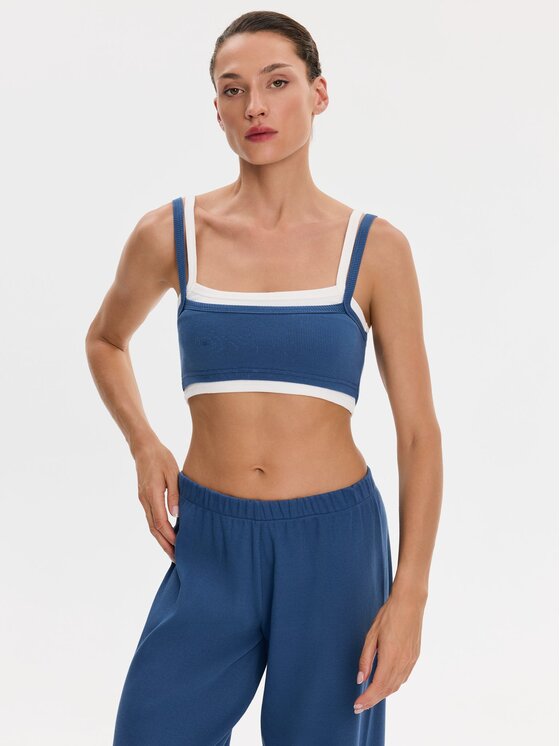 Nudyess Nudyess Top Lisa z prążka Niebieski Slim Fit