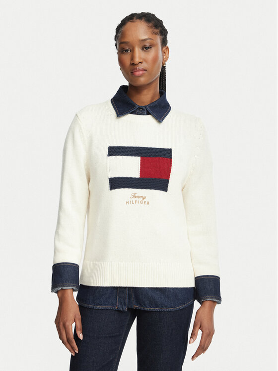 Tommy Hilfiger Tommy Hilfiger Sveter WW0WW51450 Krémová Regular Fit