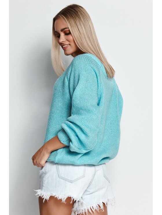 Makadamia Makadamia Sweter S114 Turkusowy Oversize