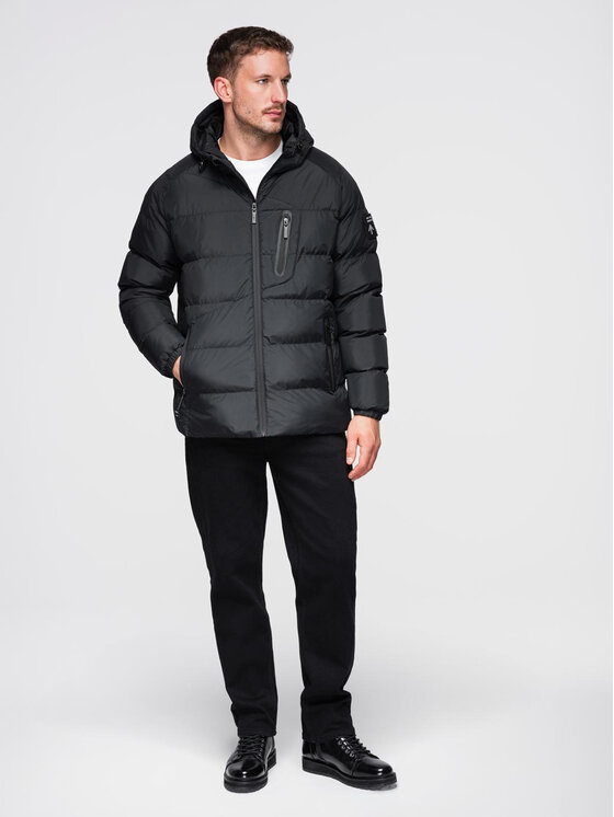 Ombre Ombre Kurtka zimowa OM-JAHP-0302 Czarny Regular Fit