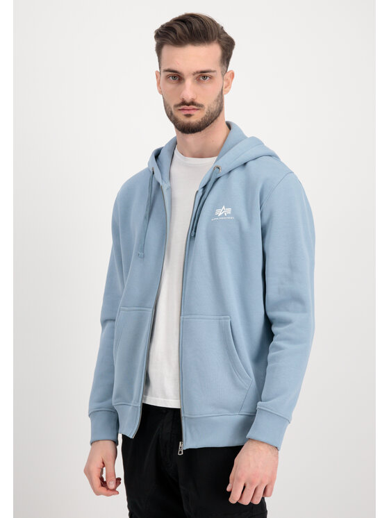 Alpha Industries Męska Bluza, rozmiar XXXL, Błękitna, Basic Small Logo Zip Hoodie