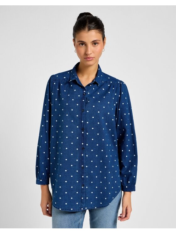 Lee Lee Koszula SHIRRED BLOUSE 112355126 Granatowy Regular Fit