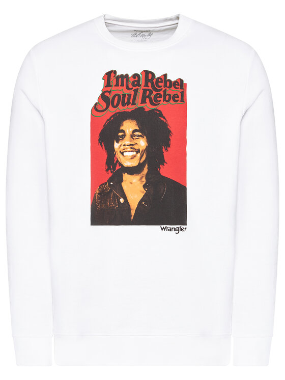 Wrangler Wrangler Bluza BOB MARLEY Soul Rebel Crew W681H1989 112141474 Biały Regular Fit