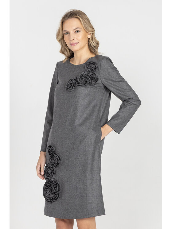 Deni Cler Milano Deni Cler Milano Sukienka elegancka W-DC-3401-E5-I6-88-1 Szary Regular Fit