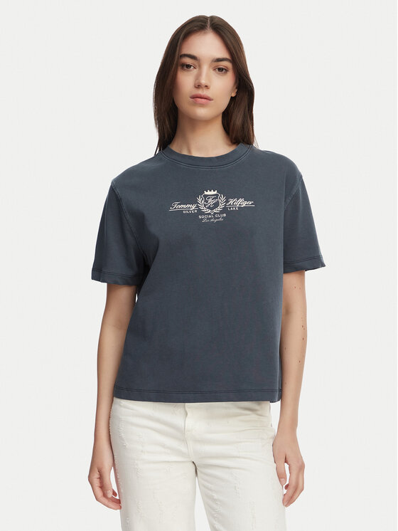 Tommy Hilfiger Tricou Crest WW0WW48713 Bleumarin Relaxed Fit