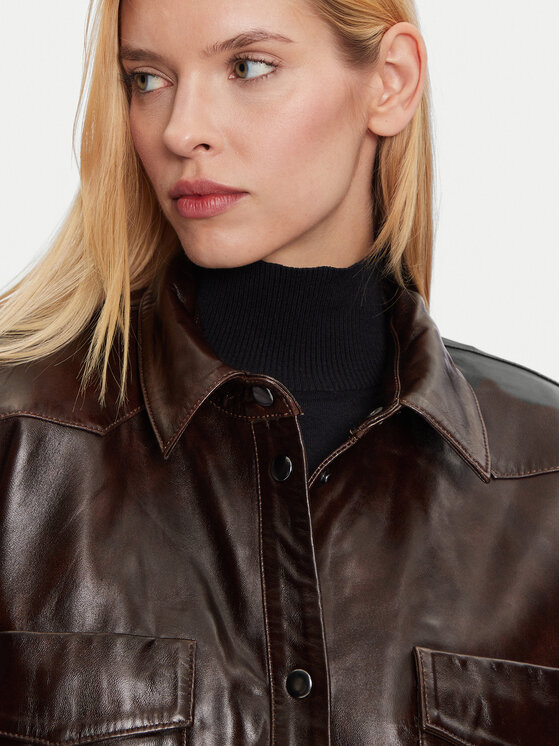 Gestuz Gestuz Кожено яке Lonie 10909468 Кафяв Loose Fit