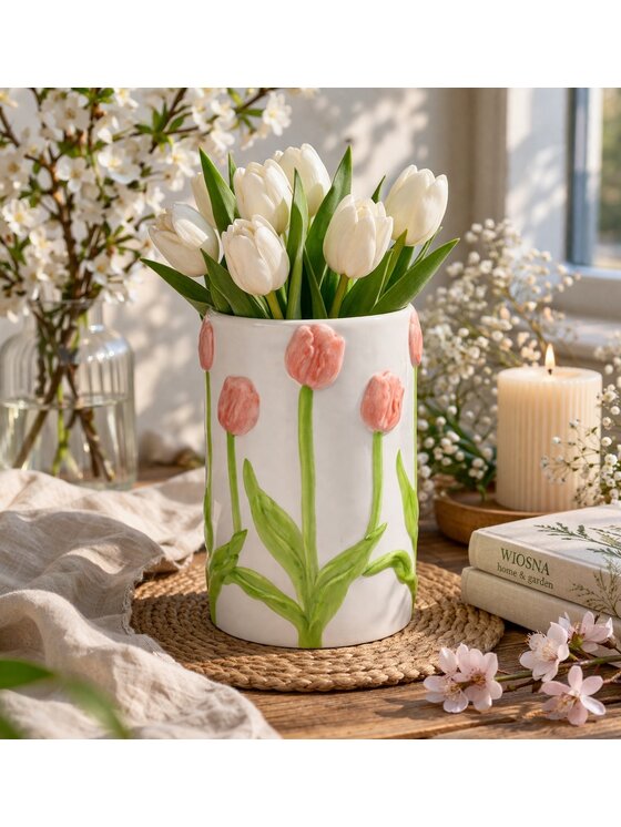 MIAhome MIAhome Wazon ceramiczny z tulipanami TULIPANO Różowy