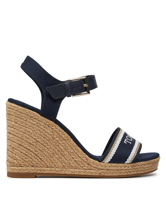 Tommy Hilfiger Espadrile Mono Webbing High Wedge Sandal FW0FW08046 Mornarsko Modra