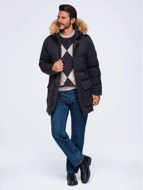 Ombre Ombre Parka OM-JALJ-0310 Czarny Loose Fit