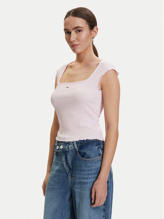 Tommy Jeans Top DW0DW22220 Roz deschis Slim Fit