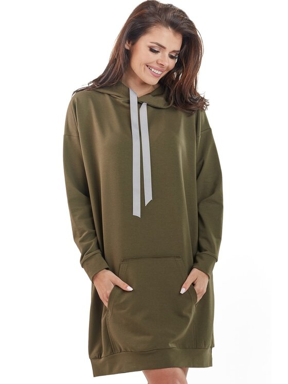 Awama Awama Sukienka dzianinowa A212 Khaki Basic Fit
