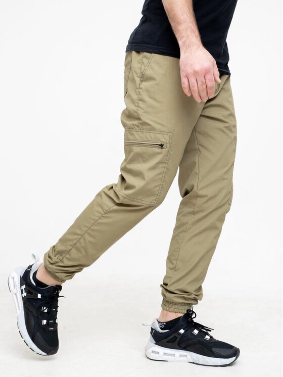 Jigga Wear Jigga Wear Spodnie cargo Spodnie Materiałowe Jogger Bojówki Ze Ściągaczem Jasne Beżowe Jigga Wear Crown Ripstop Cargo 6XL Beżowy Regular Fit
