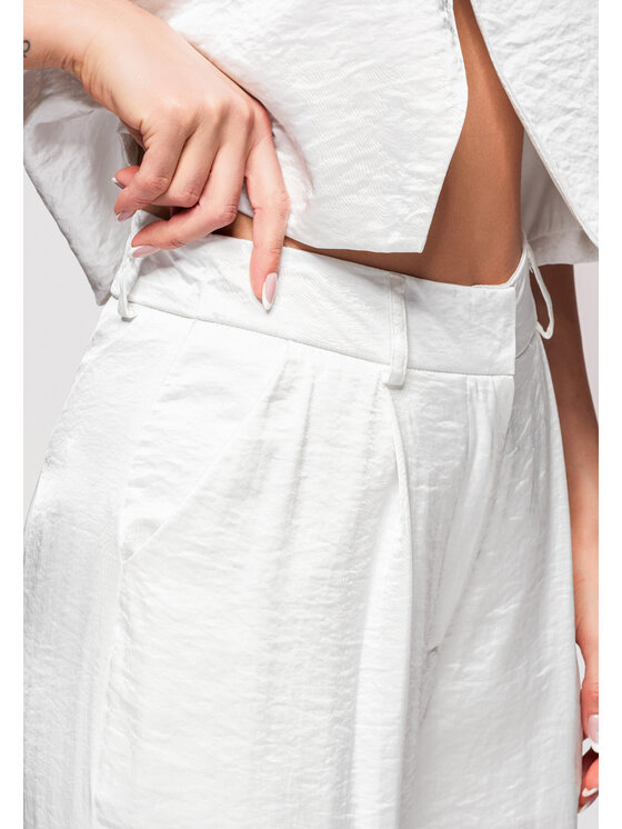 Ombre Ombre Spodnie materiałowe OW-PA-E0002 Biały Relaxed Fit