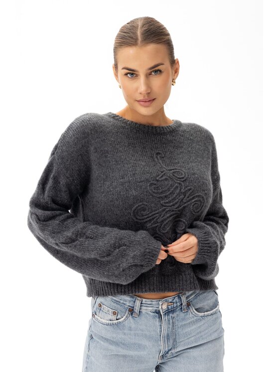 MANDRAGORA MANDRAGORA Sweter z Wełny Merino i Baby Alpaki z Logowaniem Vero Szary Regular Fit