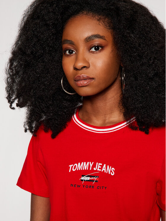 Tommy Jeans T-shirt Timeless Script DW0DW09819 Rosso Regular Fit • Modivo.it