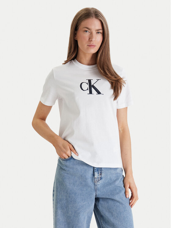 Calvin Klein Jeans Tricou Graphic LV044E215G Alb Regular Fit