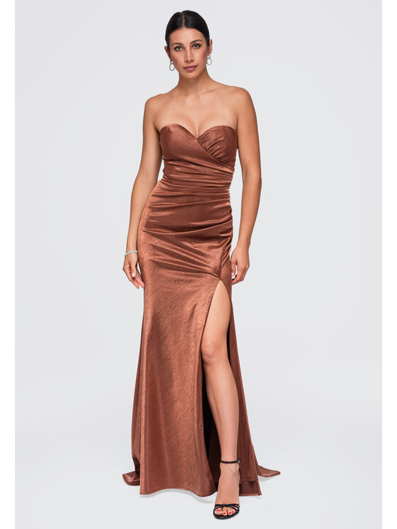Ombre Ombre Sukienka wieczorowa LA-OM-DLR500 Brązowy Slim Fit