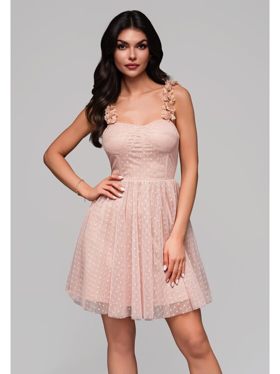 Ombre Ombre Sukienka wieczorowa LA-OM-DLR147 Beżowy Regular Fit