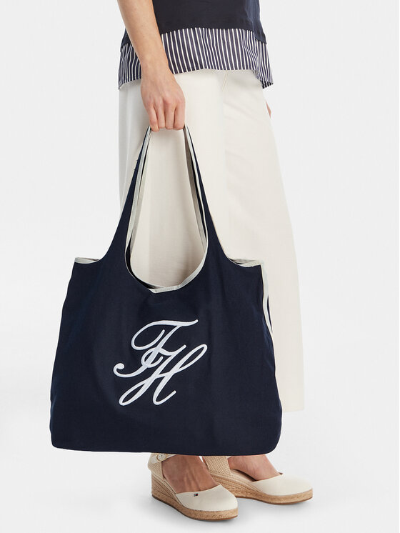 Tommy Hilfiger Tommy Hilfiger Geantă Th Summer Tote Canvas AW0AW18398 Bleumarin
