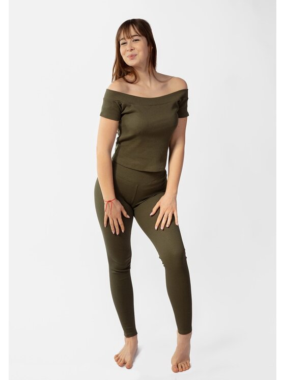 DKaren Sport DKaren Sport Komplet bluzka i spodnie Bayo Khaki Slim Fit