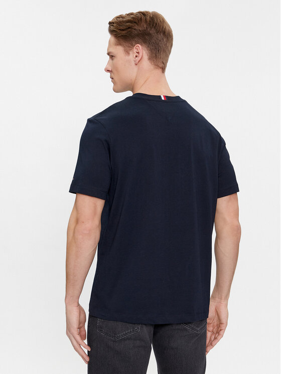 Tommy Hilfiger Tommy Hilfiger T-krekls Box Flag Logo Tee MW0MW33690 Tumši zils Regular Fit