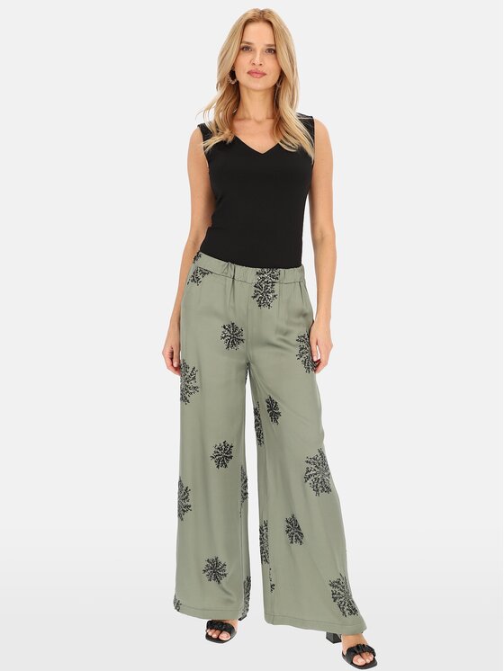 Perso Perso Kalhoty z materiálu PTE242379F Khaki Regular Fit
