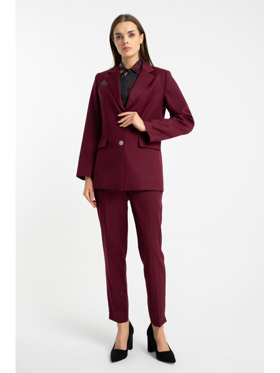 CLICK CLICK Společenské kalhoty 30-445 Bordó Classic Fit