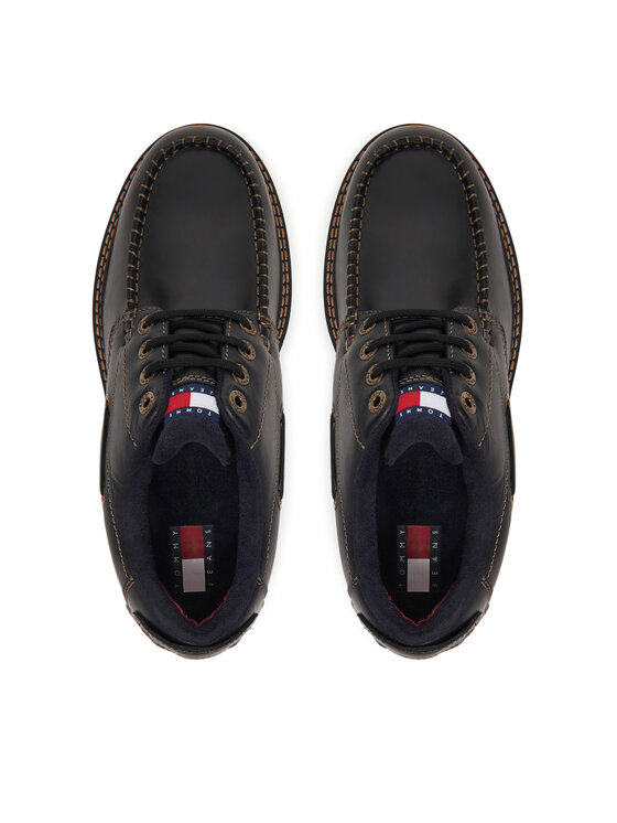 Tommy Jeans Tommy Jeans Cipele Archive '01 Boat Shoe Leather EM0EM01651 Crna