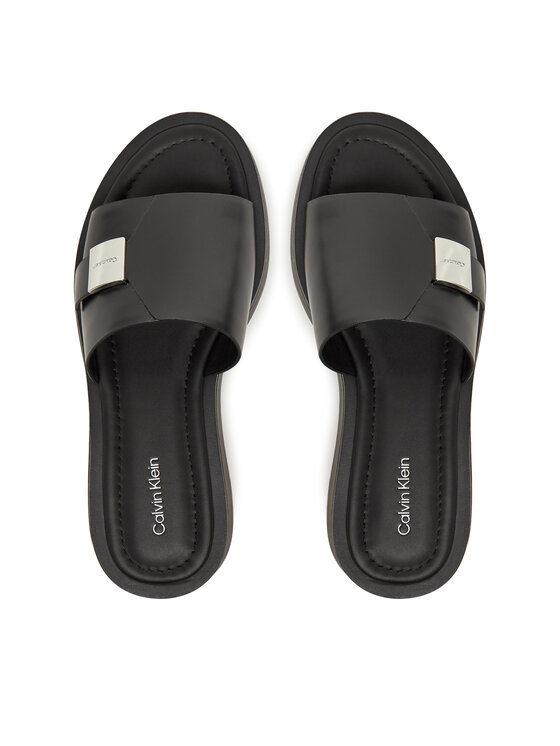 Calvin Klein Calvin Klein Šľapky Flatform Slide W/Ck Hw - Lth HW0HW02368 Čierna